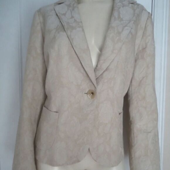 BANANA REPUBLIC Sz 12 Blazer Jacket Metallic Wool Blend Sparkly Floral Lined - Picture 1 of 9